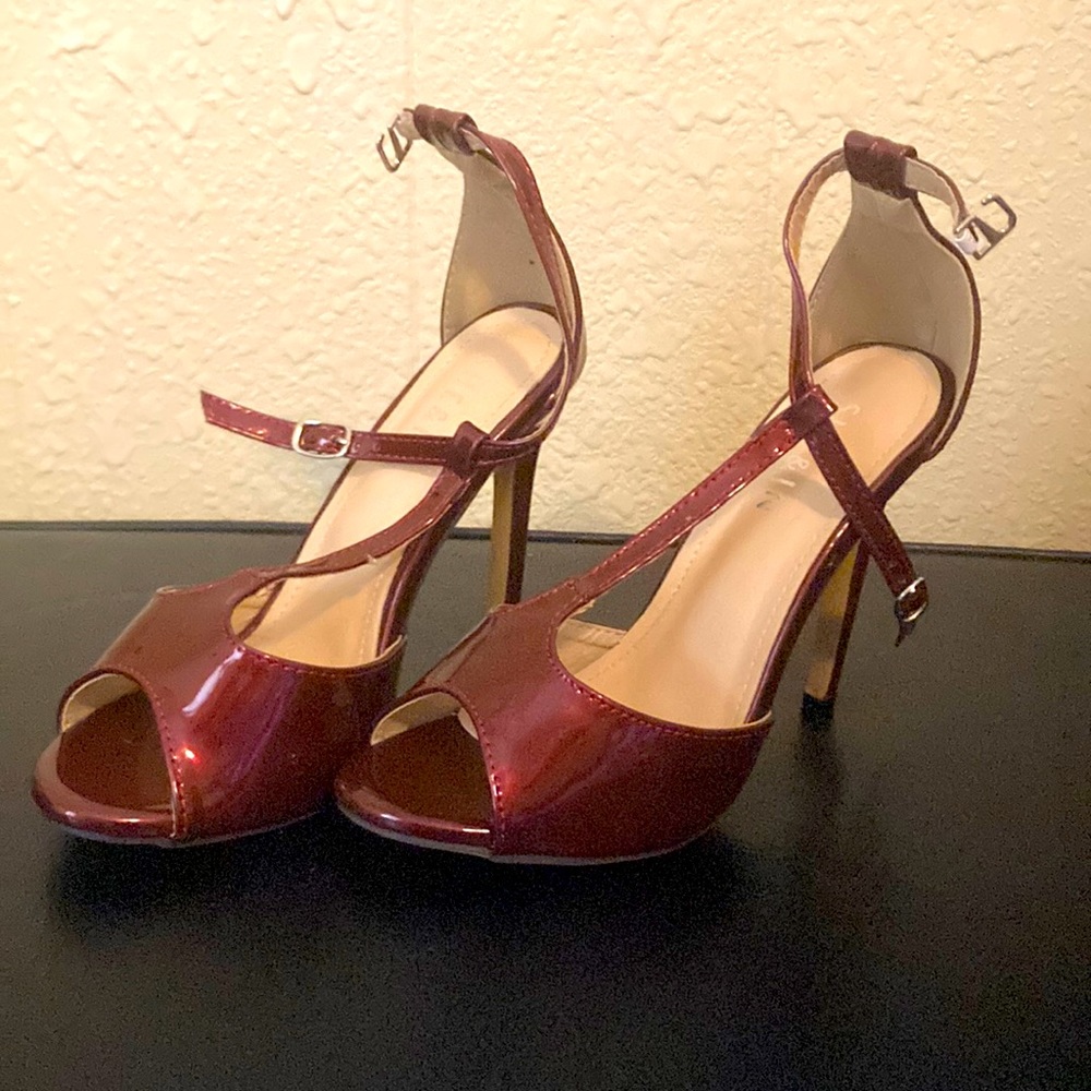 Burgundy T strap heels